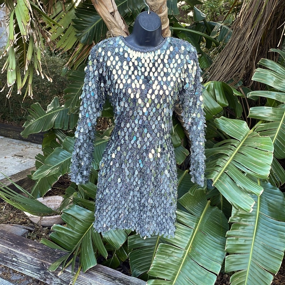 vintage Nightline pallet sequin metallic semi sheer dress - Picture 6 of 14